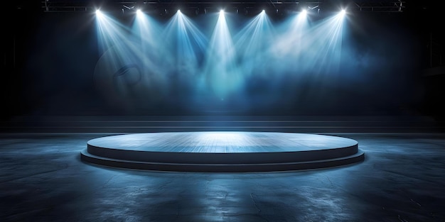 Virtual concert stage with empty podium for online music festival background Concept Virtual Concert Empty Podium Online Music Festival Stage Background