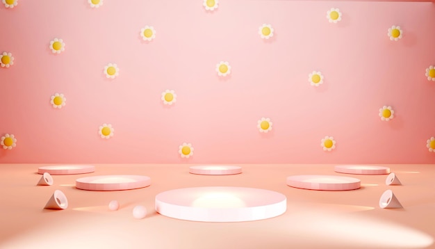 Virtual Luxury pastel soft tone background decorated with flowers Minimal spotlights empty space product display showcase perfume promotion sale banner presentation cosmetic 3D render