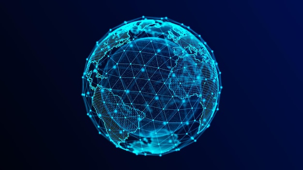 Photo virtual planet earth with particles and lines network connection big data abstract technology blue background 3d rendering