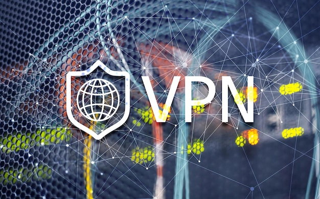 Photo virtual private network vpn new technology concept 2020 blurred server rack background