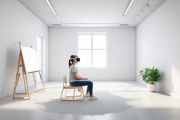 Virtual reality art therapy session in a mental health clinic mockup with blank white empty space for placing your design