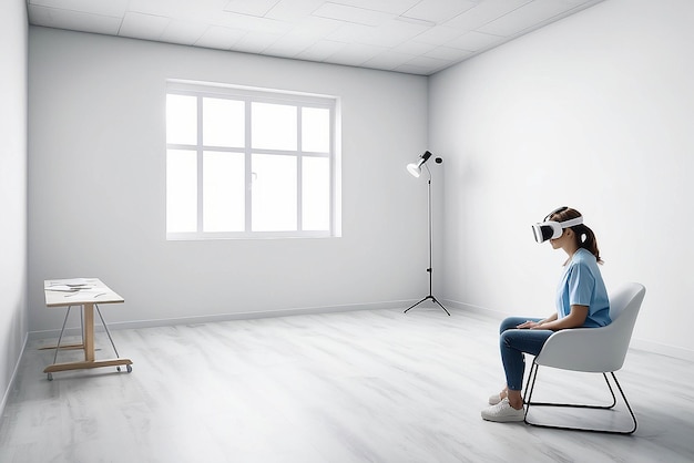 Virtual reality art therapy session in a mental health clinic mockup with blank white empty space for placing your design