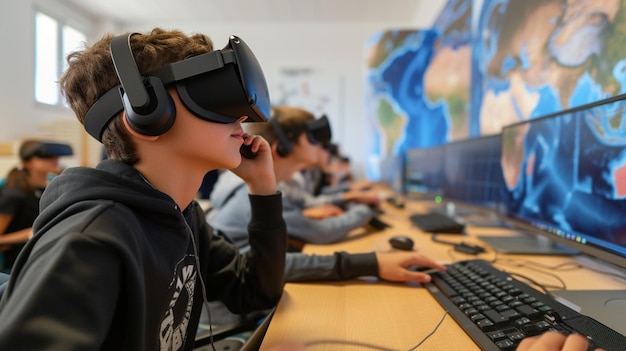 Virtual Reality Classroom With Students From Wallpaper