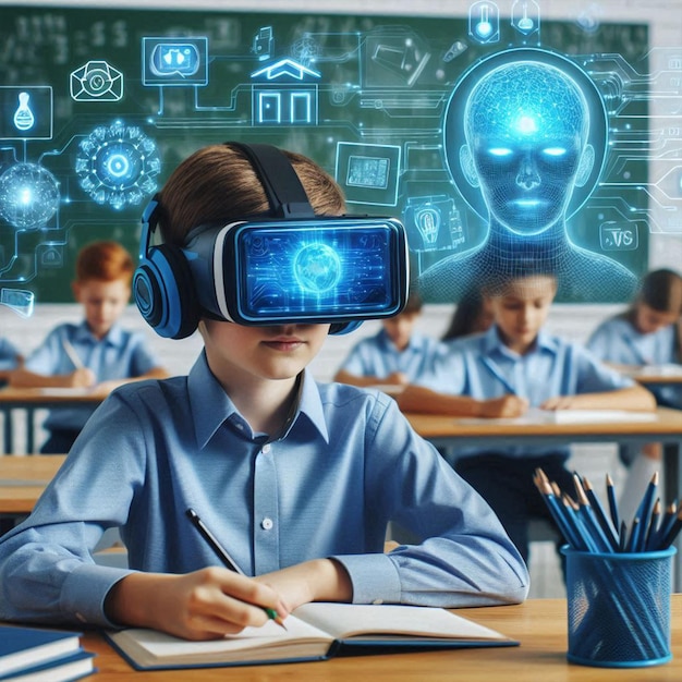 Photo virtual reality concept in the classroom