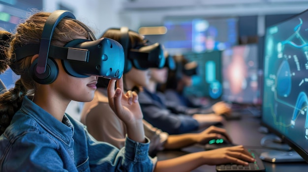 Photo virtual reality educational simulations being used by students