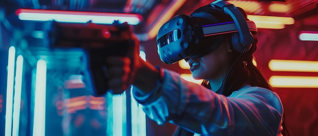 Photo virtual reality gaming arena in immersive environment