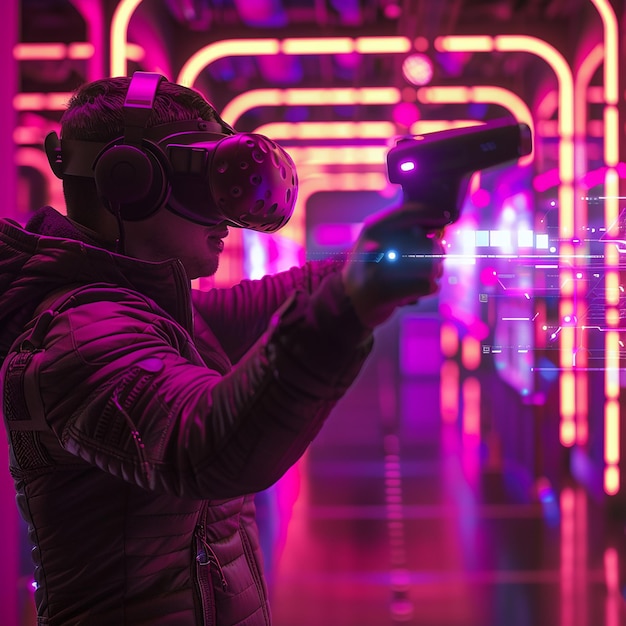 Photo virtual reality gaming arena in immersive environment