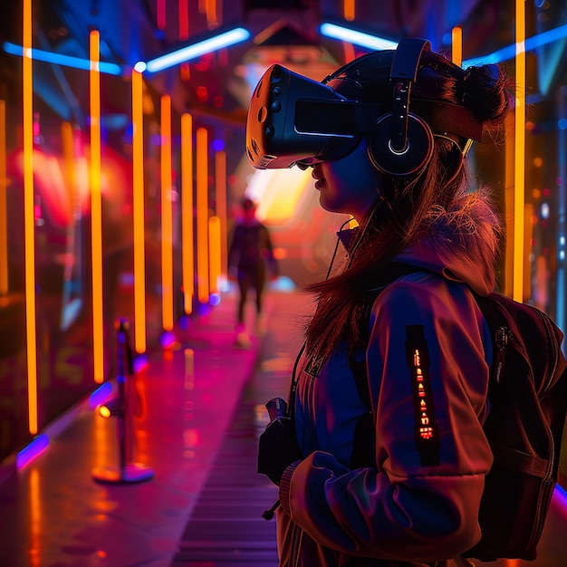 Photo virtual reality gaming arena in immersive environment