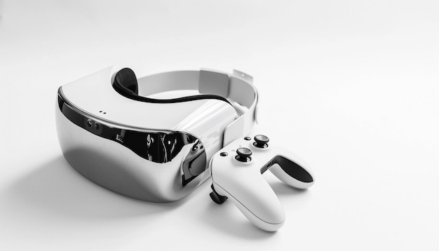 Photo virtual reality gaming headset mockup with white space of free background