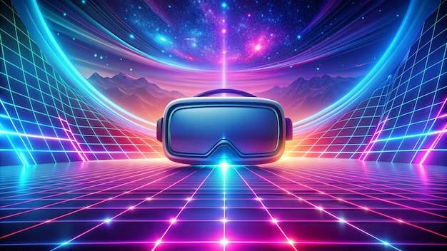 virtual reality glasses on a background of a mountain and stars