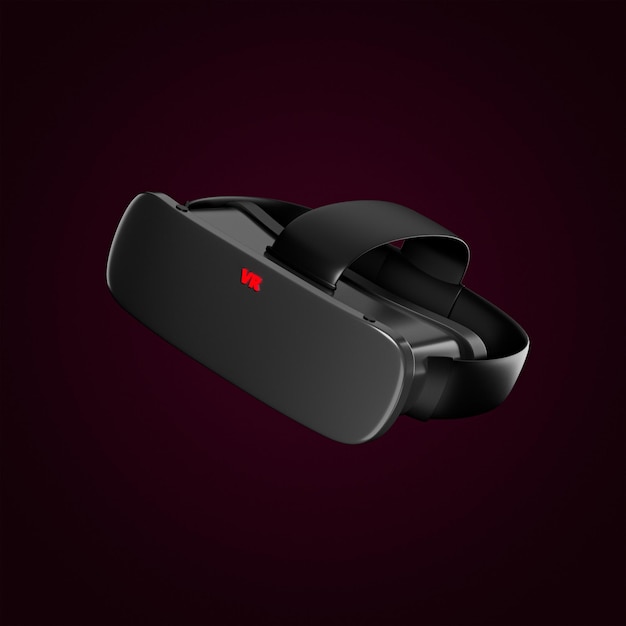 Virtual reality glasses on black red background, isolated composition. 3D Rendering.