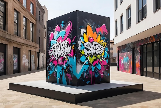 Virtual reality graffiti experience in an urban plaza mockup with blank white empty space for placing your design