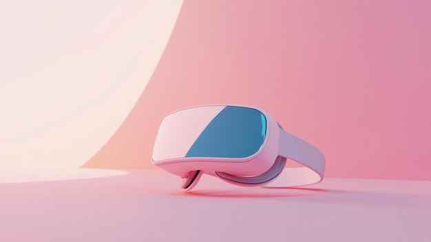 Virtual reality headset in color minimalist room background