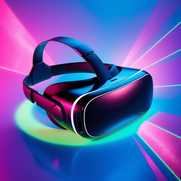 Photo virtual reality headset on a colorful neon background