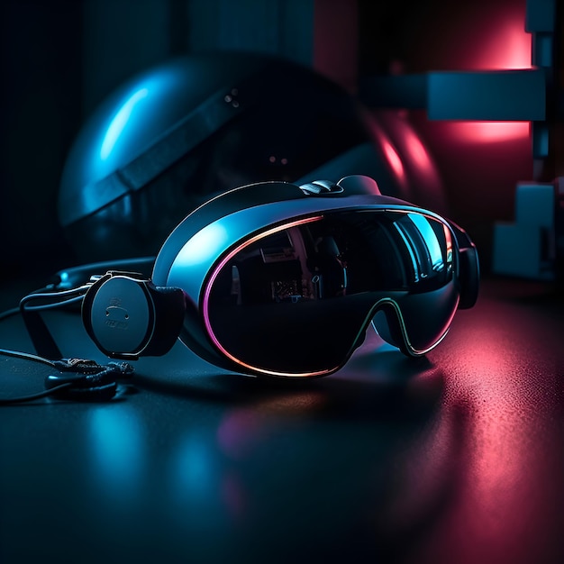 Virtual reality headset on dark background 3d rendering Virtual reality concept