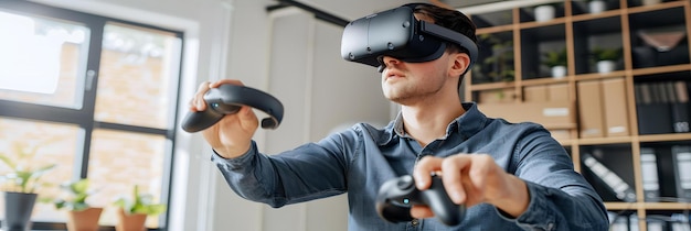 Photo virtual reality headset with motion controllers