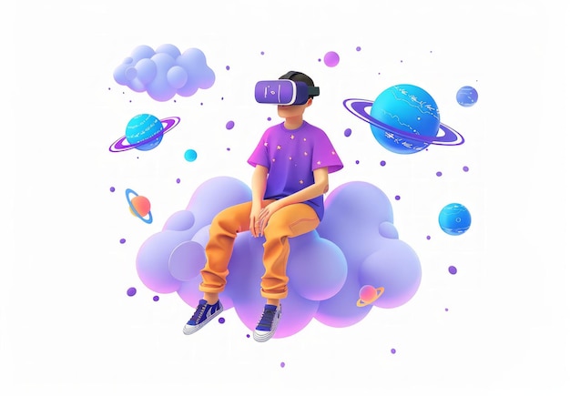 Virtual reality homepage design website a character wearing VR headset