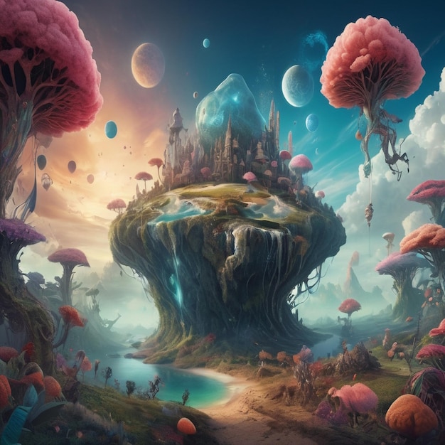 Photo virtual reality landscape with surreal and fantastical elements