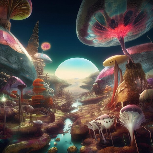 Photo virtual reality landscape with surreal and fantastical elements