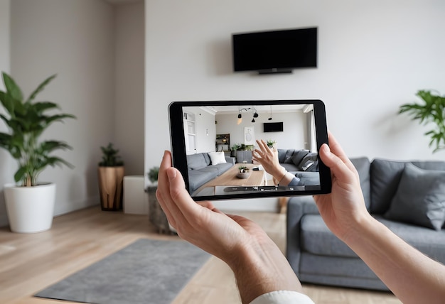 Virtual Tour on Tablet Modern Apartment Interior