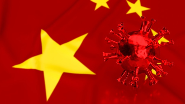 Virus and china flag for medical or sci concept 3d rendering