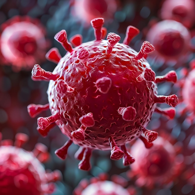 a virus is shown in this image with a red background