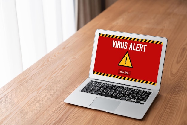 Virus warning alert on computer screen detected modish cyber threat