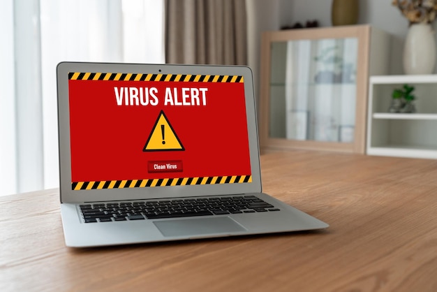 Virus warning alert on computer screen detected modish cyber threat