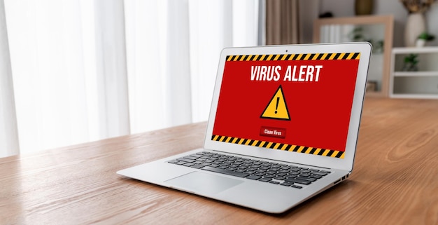 Virus warning alert on computer screen detected modish cyber threat