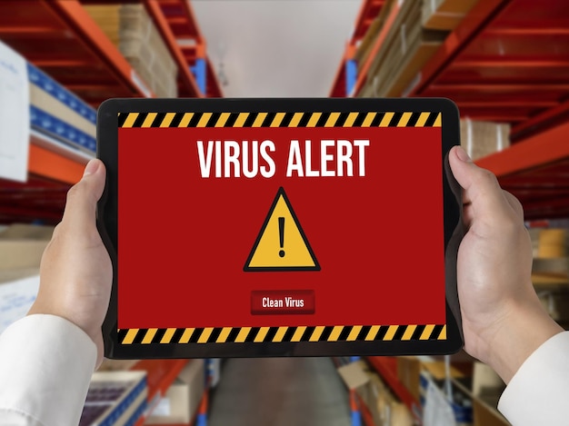 Virus warning alert on computer screen detected modish cyber threat