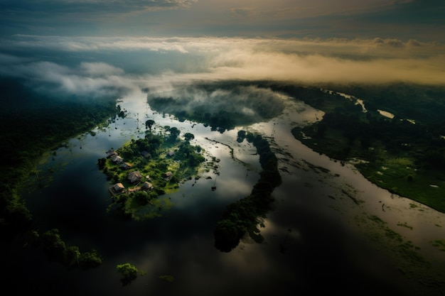 Visao Aerea do Rio da Amazonas Com Espaco para Copy