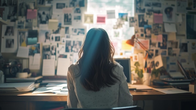 Vision Boards and Posters A Businesswoman Outlining Her Aspirations in a Sunlit Office