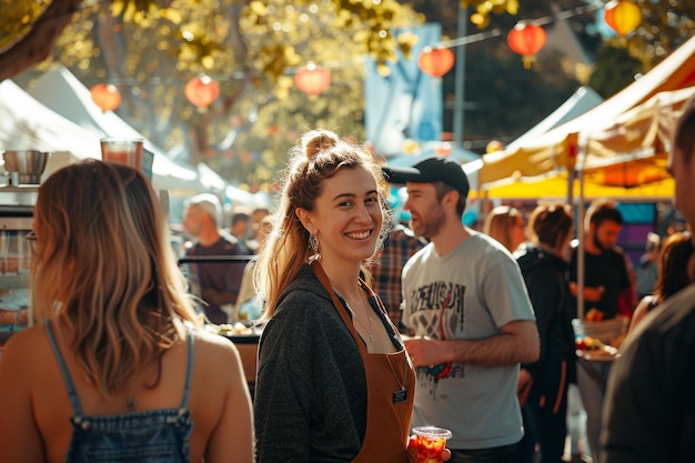 Visitors Enjoying Food Stalls and Entertainment at a Local Street Fair Capturing a Vibrant and Exciting Lifestyle Setting