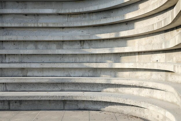 Photo visual closeup of curved wall with horizontal lines on light gray background