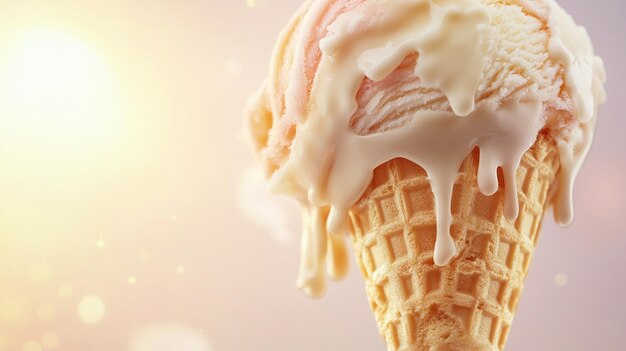 Photo a visual delight of melting ice cream explosion highlighting smooth layers for delicious advertisement ideas