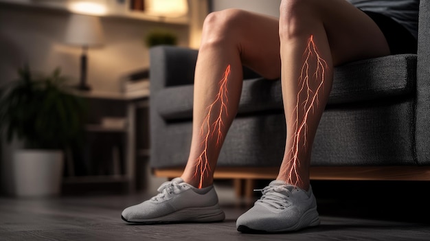 Photo visual depiction of nerve pain a person experiencing discomfort tired legs showing the effects of neuropathy highlighting the intricate pathways of the nervous system its impact on daily movement