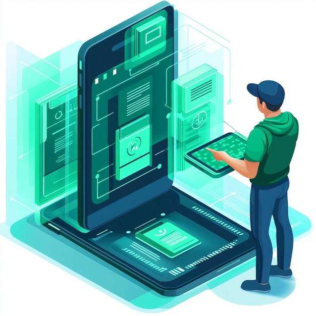 Photo a visual of a developer setting up a secure logging and monitoring system for a mobile app