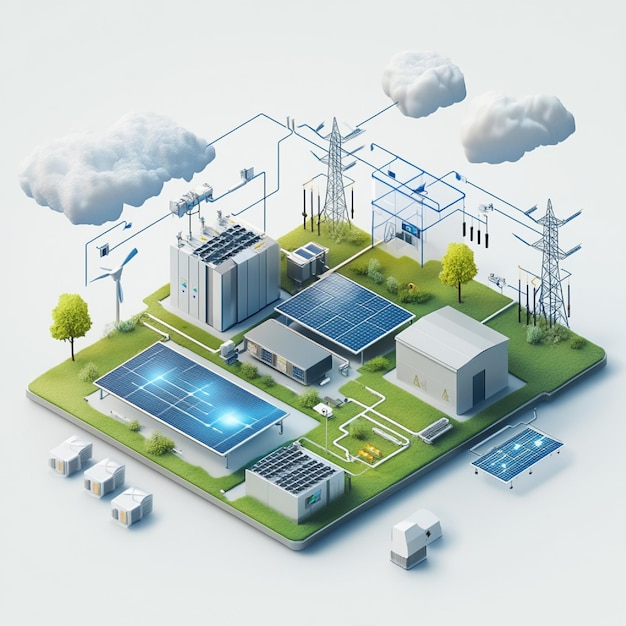 Photo a visual of an energy storage solution like a battery system integrated into a smart energy networ