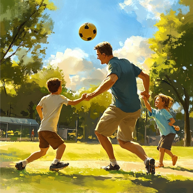 A visual of a family sports day as a Fathers Day celebration