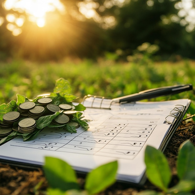 Photo a visual of a farms operational budget and financial planning documents for managing expenses