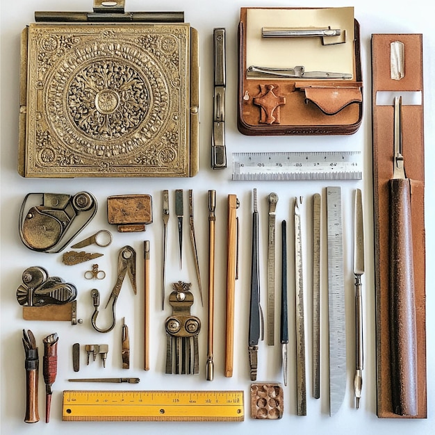 Photo a visual guide to essential crafting tools including rulers tweezers and embossing tools