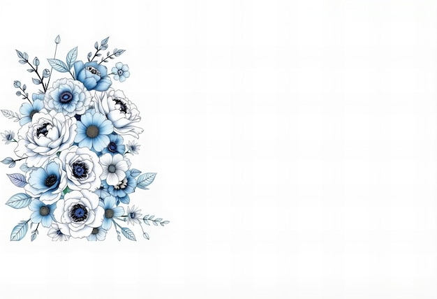 Photo visual handdrawn illustration of blue and white flowers