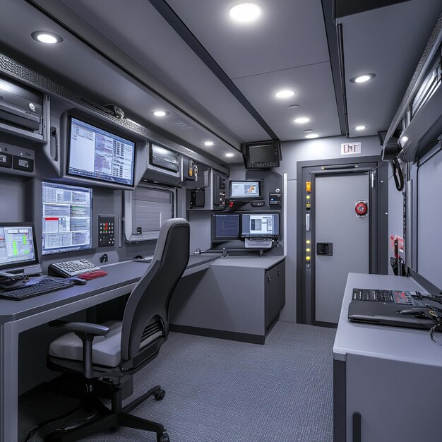 Photo a visual of an incident command post equipped with communication tools and technology