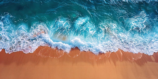 Visual Presenting Beautiful beach sand background with blue water and waves in top view perfect for