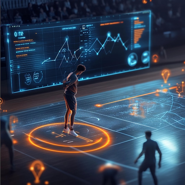 Photo a visual of realtime data analytics in sports monitoring player performance metrics during a game