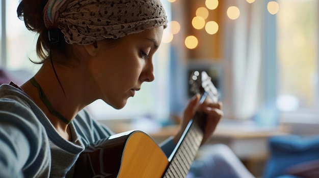 Photo a visual representation of a cancer patient participating in a hospitalbased music therapy session