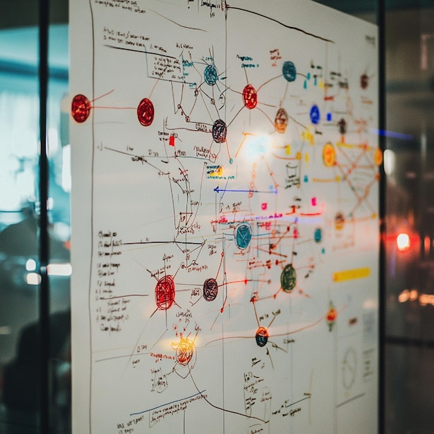 Photo a visual representation of complex algorithms and data structures on a digital whiteboard