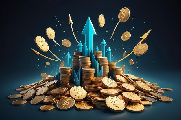 A visual representation of financial growth with coins and upward arrows symbolizing increasing prof