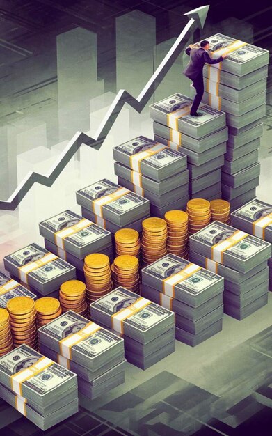 Photo a visual representation of financial growth with coins and upward arrows symbolizing increasing prof