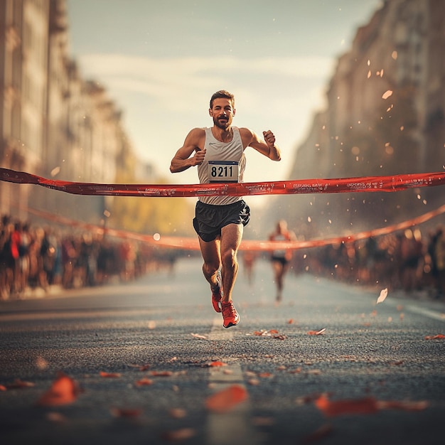 Visual of a runner crossing the finish line at a marathon